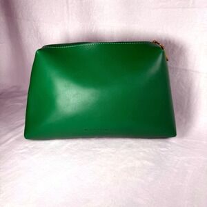 Melie Bianco | Green Faux Leather Cosmetic Bag Zipper Pouch Gold Hardware